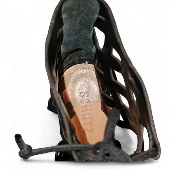 Schutz Laser Cut Cage Gladiator Black Suede Open Toe Stiletto Heel Sz 11 - Picture 8 of 15
